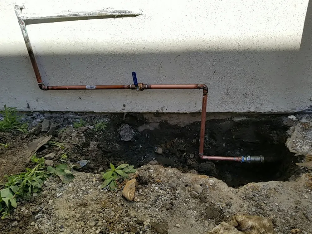 Exterior copper water line installation